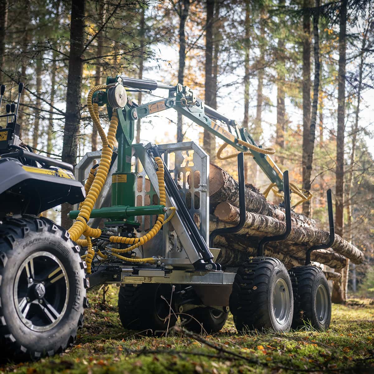 Forstanhänger Quad 3 Tonnen, mit 4,2 m Kran