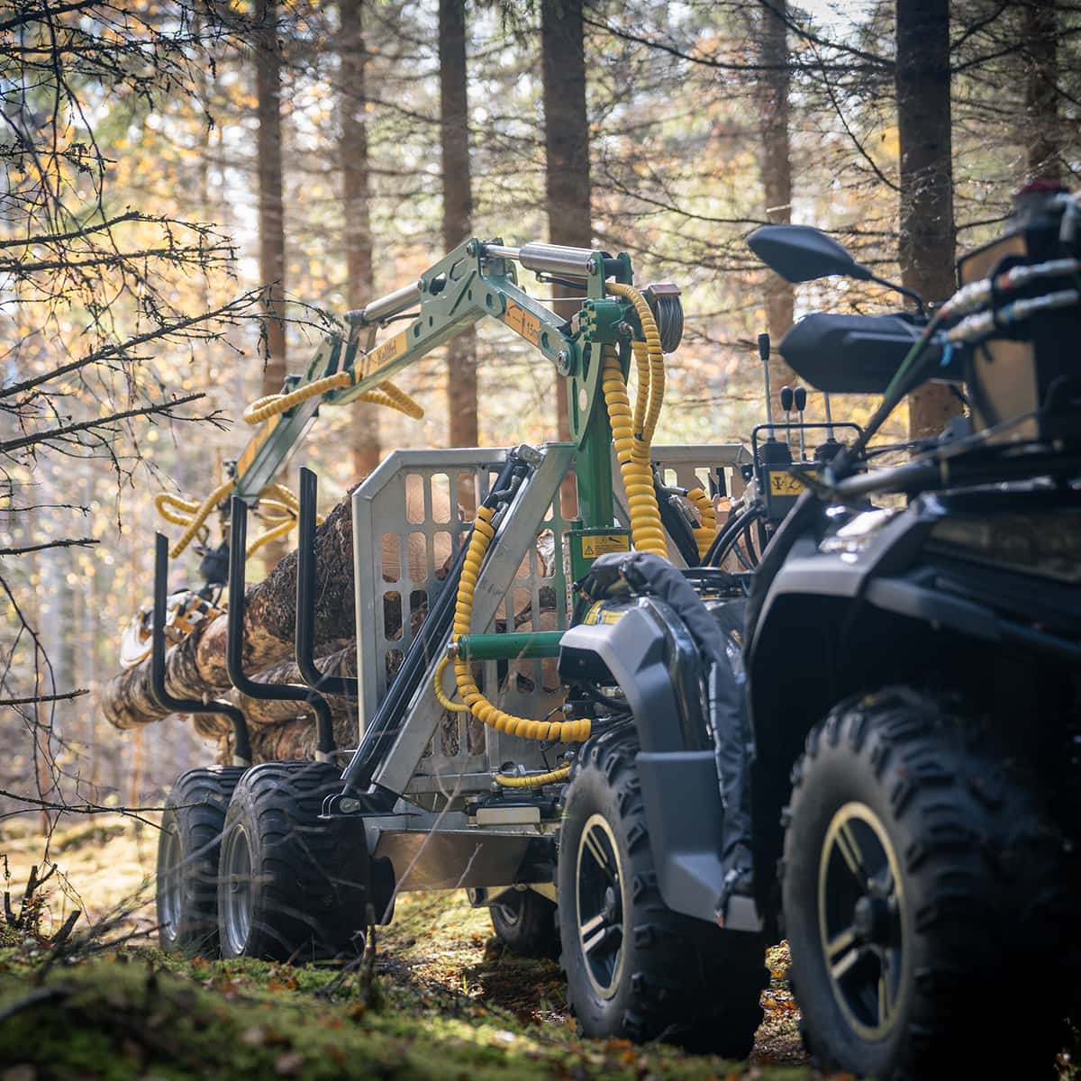 Forstanhänger Quad 3 Tonnen, mit 4,2 m Kran