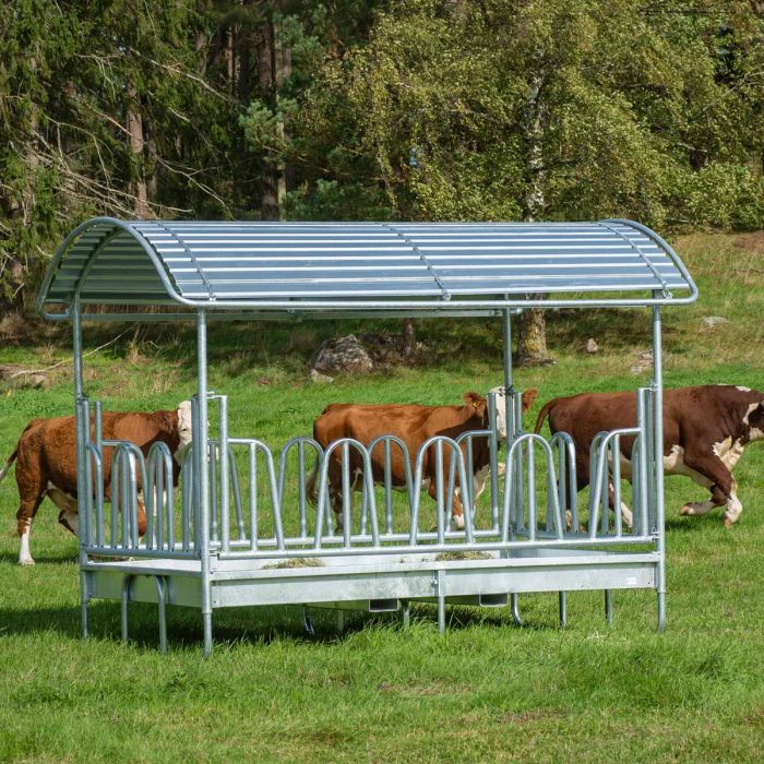 Heuraufe mit Palisaden für Rinder, 14 Fressplätze