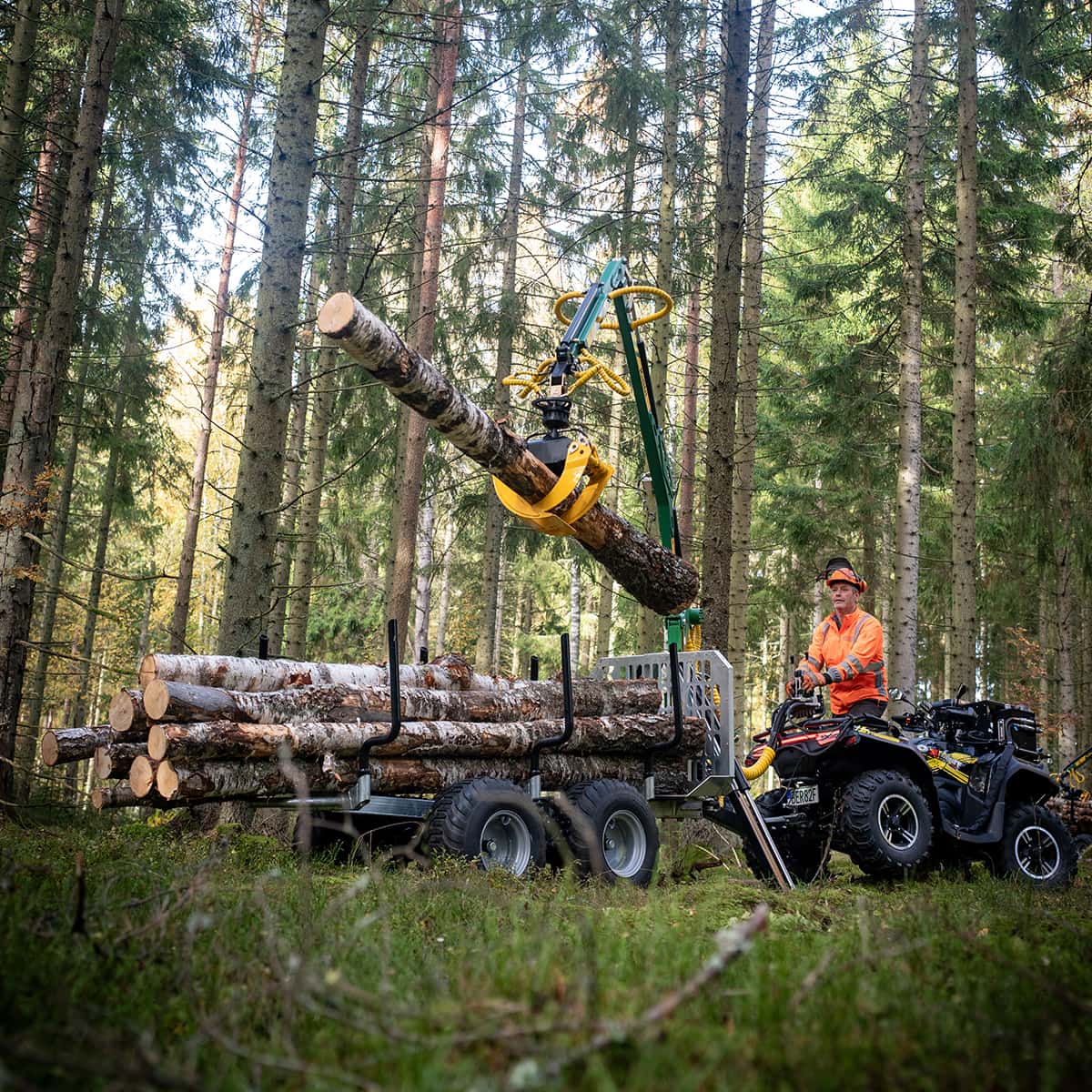 Forstanhänger Quad 3 Tonnen, mit 4,2 m Kran