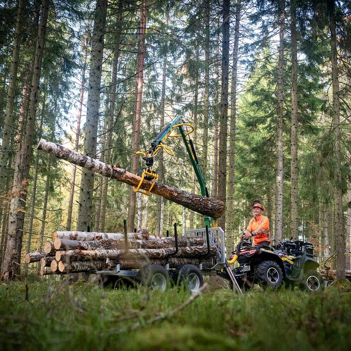 Forstanhänger Quad 3 Tonnen, mit 4,2 m Kran