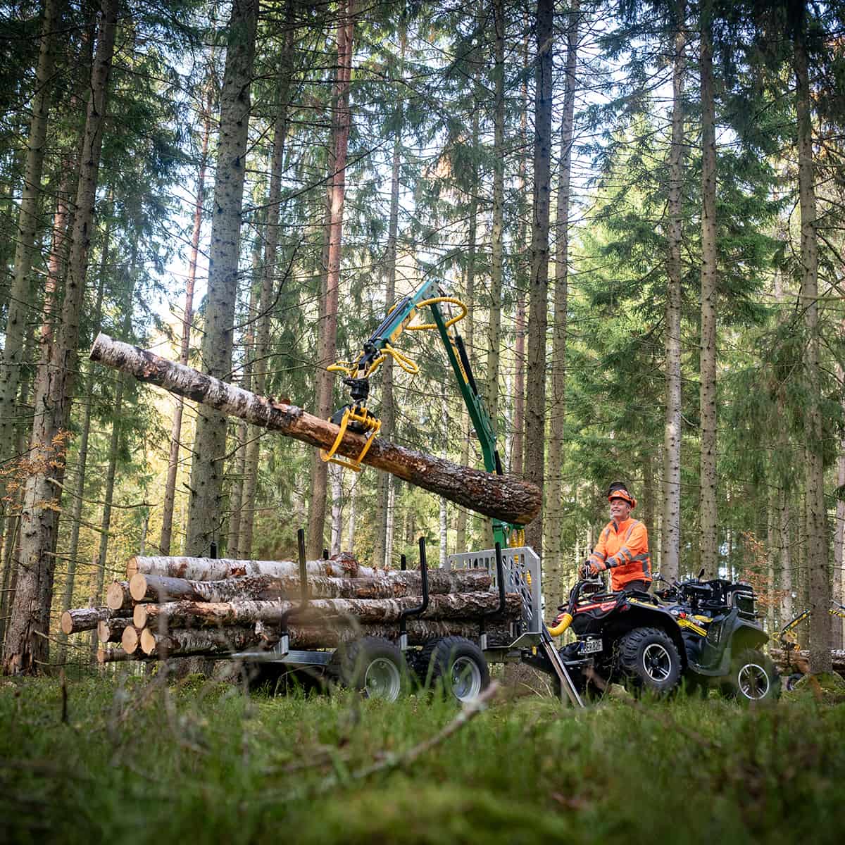 Forstanhänger Quad 3 Tonnen, mit 4,2 m Kran