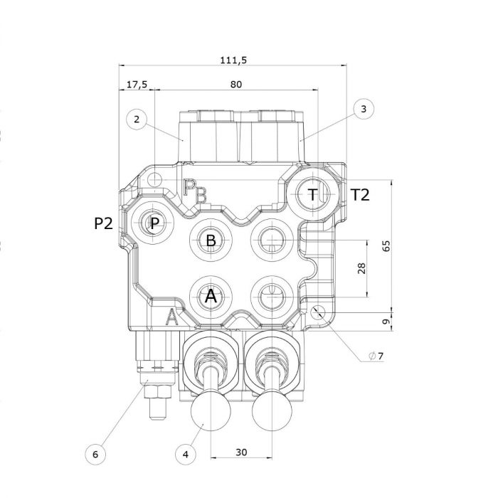 Ventilblock 2 Abschnitte, Mehrhebel