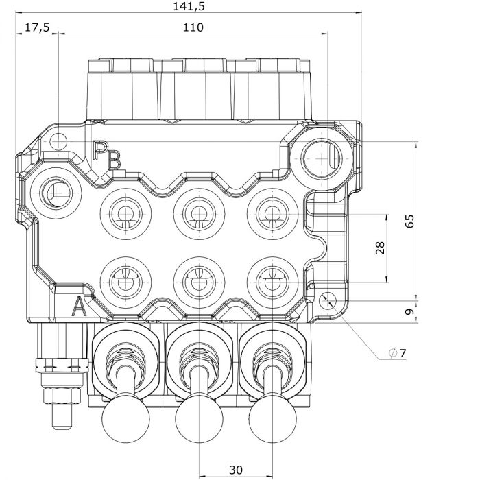 Ventilblock 3 Sektionen, Mehrhebel